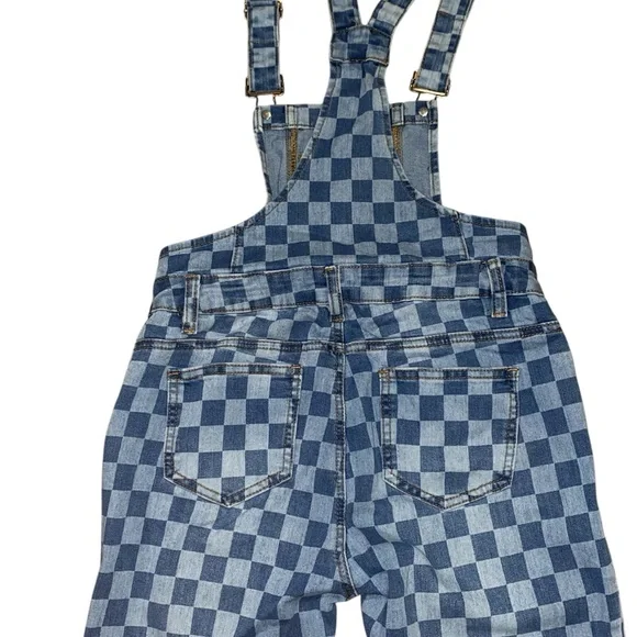 Fashion Nova Blue Checkered Skinny Jumpsuit - Picture 3 of 7